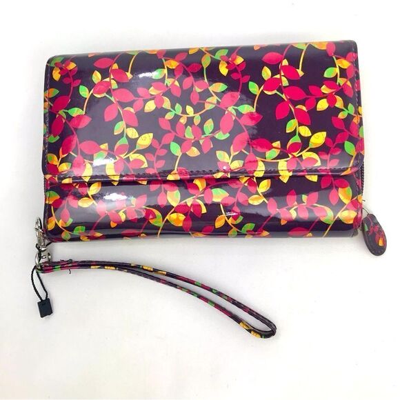 Mundi Burgundy Leaf Pattern Zip Safe Keeper Theft Protect Flap Wristlet Wallet - Picture 3 of 16